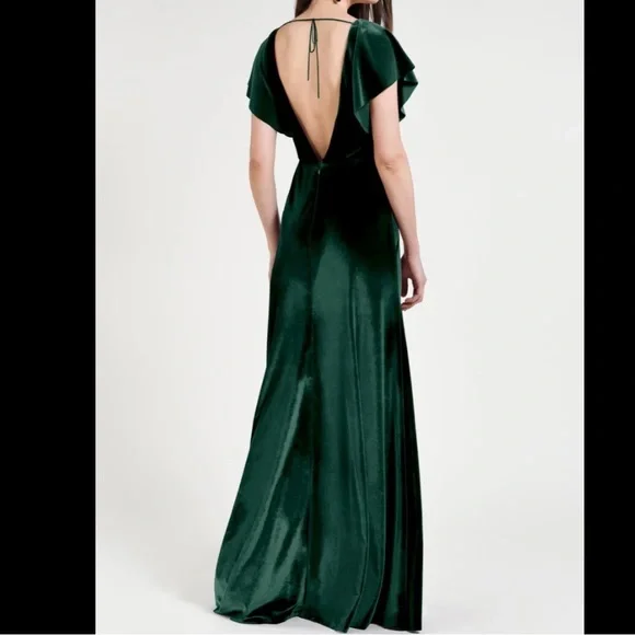 Jenny Yoo Ellis Anthropologie Flutter Sleeve Open-Back Velvet Emerald 12 10 8 - Picture 2 of 11